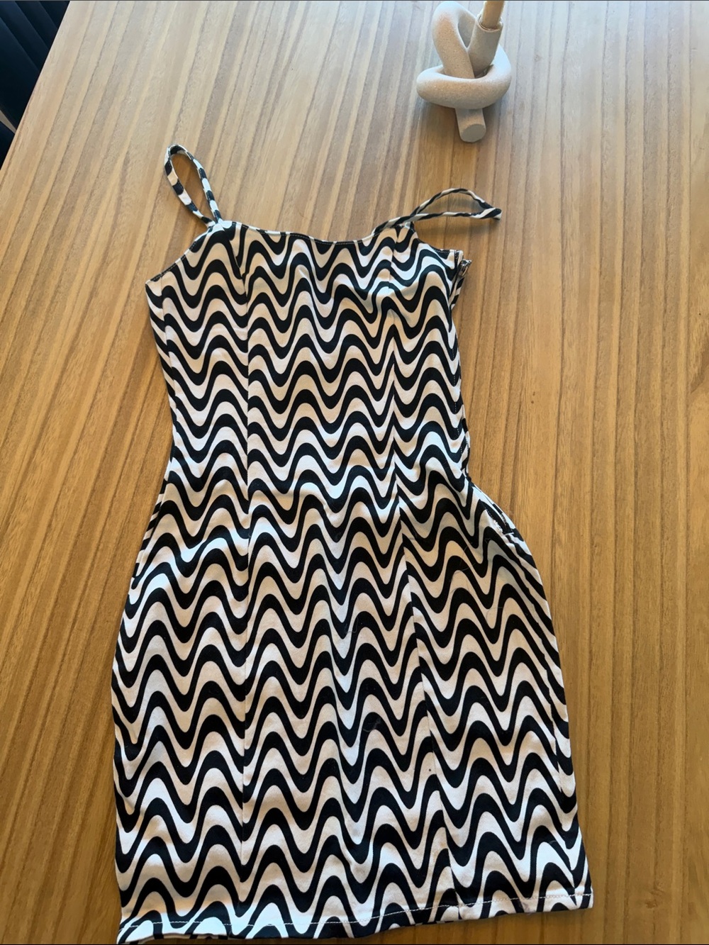 Black & White Wave Print denim stretch dress